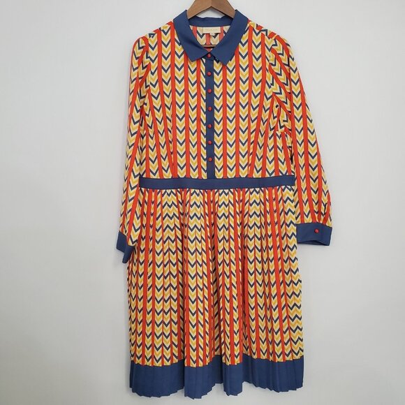 Modcloth Dresses & Skirts - Modcloth Womens Colorful Chevron Pleated Shirt Dress Size 1X Long Sleeve Mod